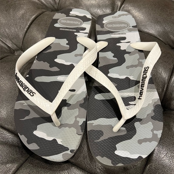 Men’s Havaianas Flip Flop Sandals Black, White and Gray Camo Size 13 - Picture 1 of 6